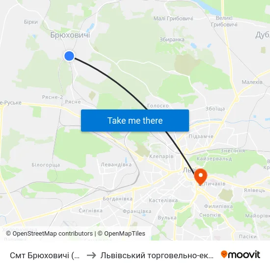 Смт Брюховичі (Вул. Смолиста) to Львівський торговельно-економічний університет map