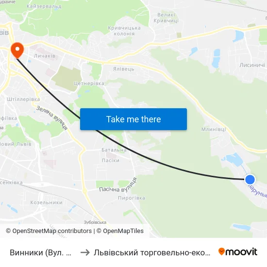 Винники (Вул. Ломоносова) to Львівський торговельно-економічний університет map