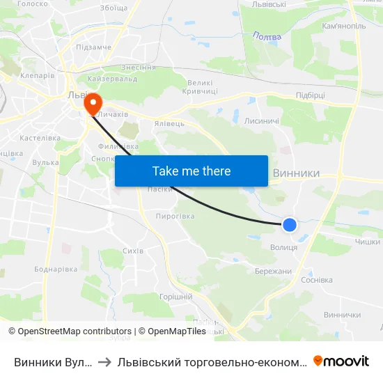 Винники Вул. Забава to Львівський торговельно-економічний університет map