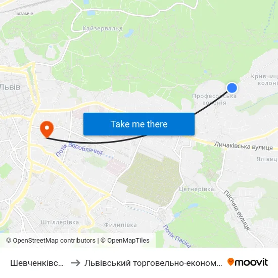 Шевченківський Гай to Львівський торговельно-економічний університет map