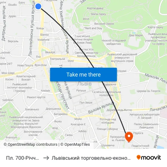 Пл. 700-Річчя Львова to Львівський торговельно-економічний університет map
