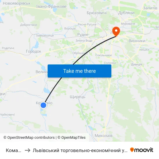 Комарно to Львівський торговельно-економічний університет map