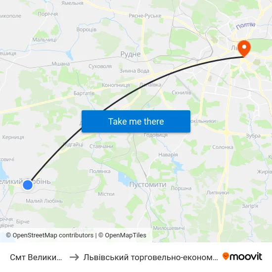 Смт Великий Любінь to Львівський торговельно-економічний університет map