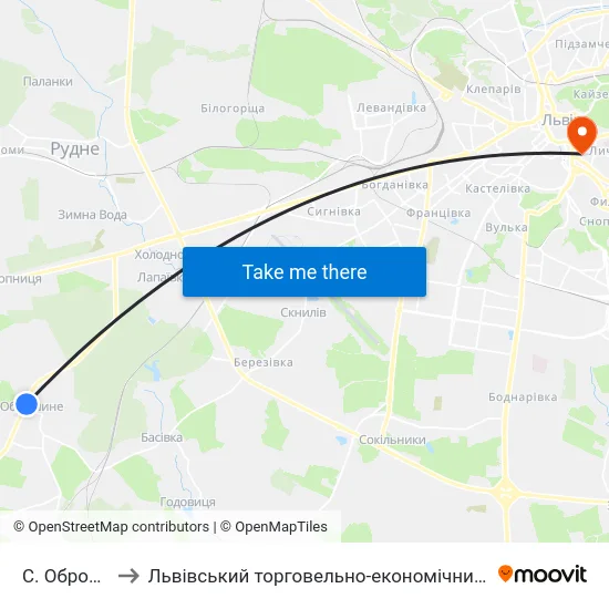 С. Оброшине to Львівський торговельно-економічний університет map