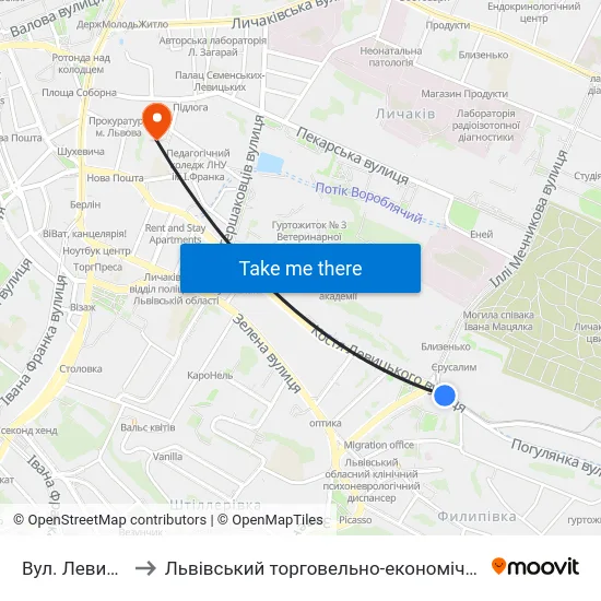 Вул. Левицького to Львівський торговельно-економічний університет map