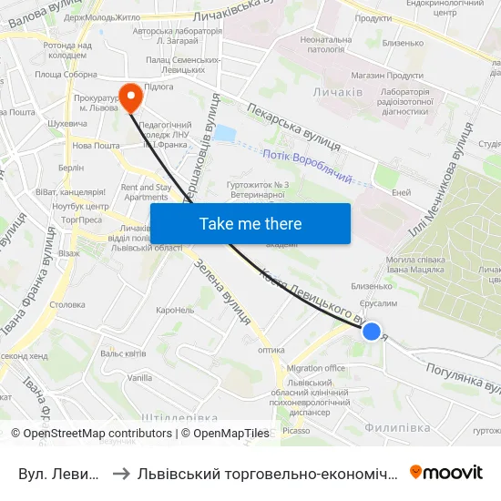 Вул. Левицького to Львівський торговельно-економічний університет map