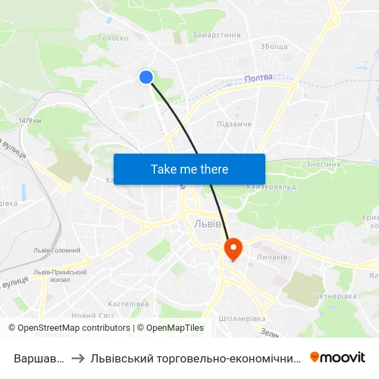 Варшавська to Львівський торговельно-економічний університет map