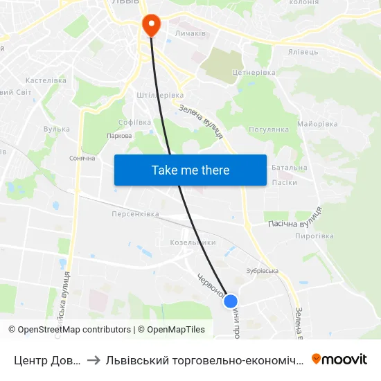 Центр Довженка to Львівський торговельно-економічний університет map