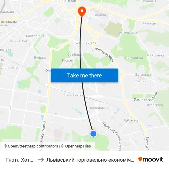 Гната Хоткевича to Львівський торговельно-економічний університет map