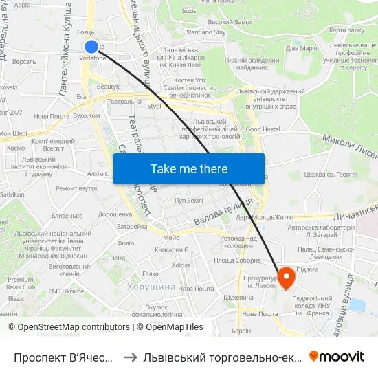 Проспект В’Ячеслава Чорновола to Львівський торговельно-економічний університет map