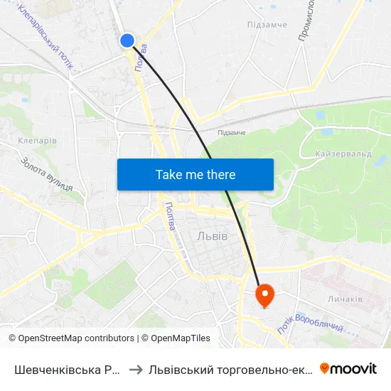 Шевченківська Райадміністрація to Львівський торговельно-економічний університет map