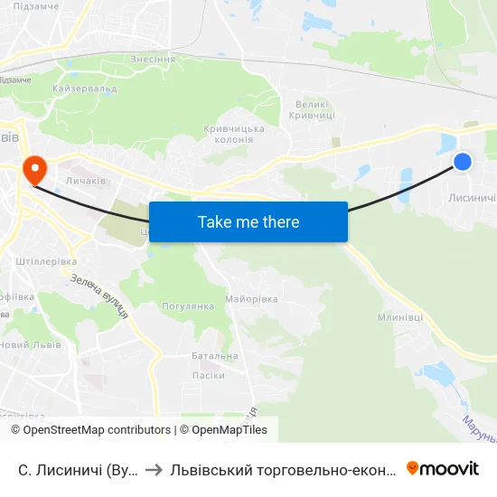 С. Лисиничі (Вул. Івасюка) to Львівський торговельно-економічний університет map