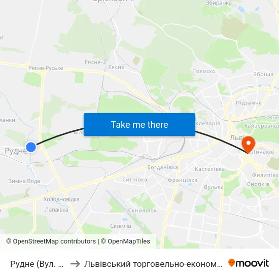 Рудне (Вул. Мазепи) to Львівський торговельно-економічний університет map