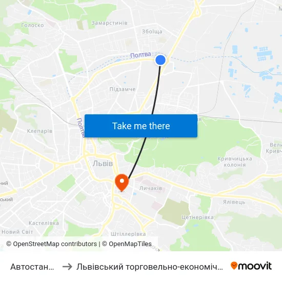Автостанція №2 to Львівський торговельно-економічний університет map