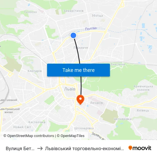 Вулиця Бетховена to Львівський торговельно-економічний університет map