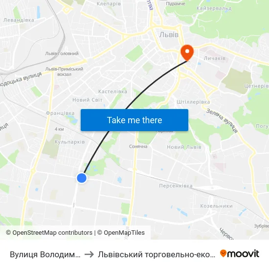 Вулиця Володимира Великого to Львівський торговельно-економічний університет map