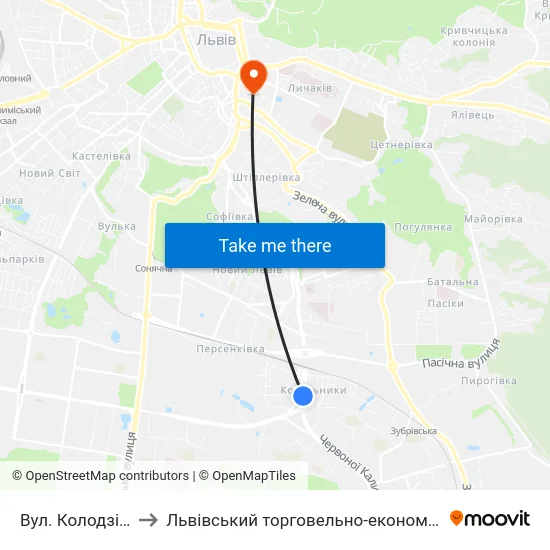 Вул. Колодзінського to Львівський торговельно-економічний університет map