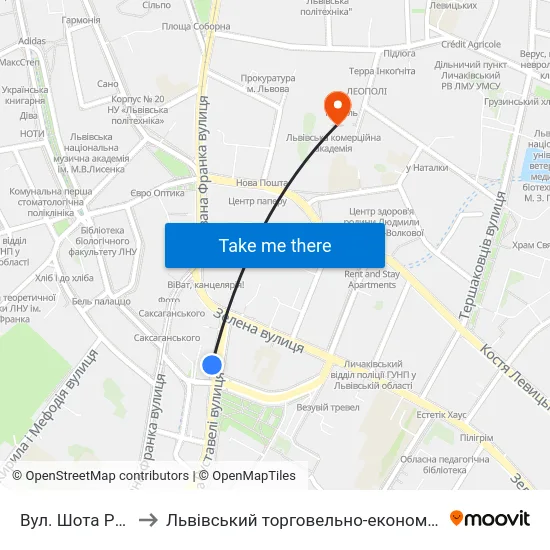 Вул. Шота Руставелі to Львівський торговельно-економічний університет map