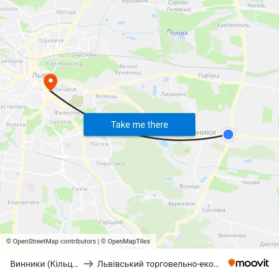 Винники (Кільцева Дорога) to Львівський торговельно-економічний університет map