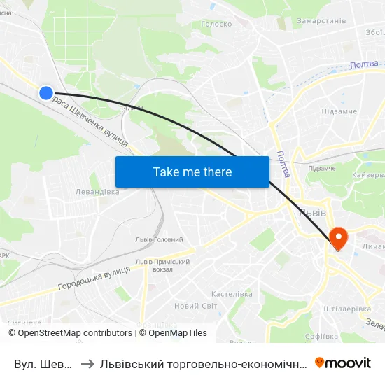 Вул. Шевченка to Львівський торговельно-економічний університет map