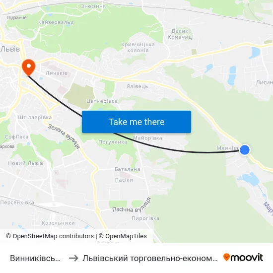 Винниківське Озеро to Львівський торговельно-економічний університет map
