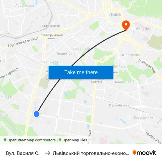 Вул. Василя Симоненка to Львівський торговельно-економічний університет map