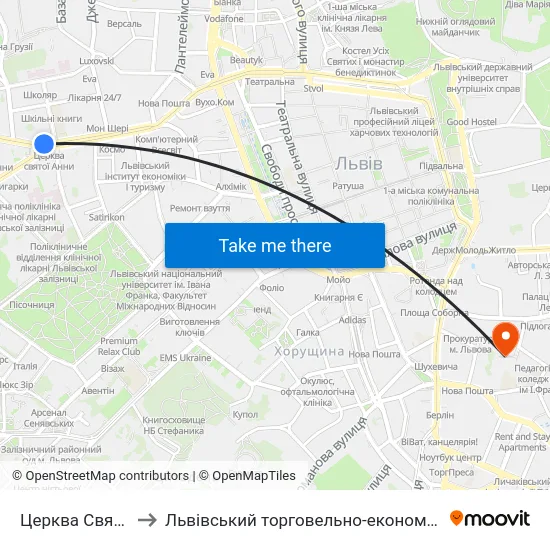 Церква Святої Анни to Львівський торговельно-економічний університет map