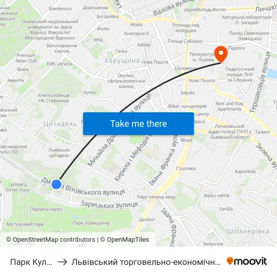 Парк Культури to Львівський торговельно-економічний університет map