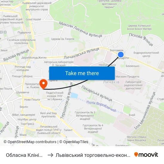 Обласна Клінічна Лікарня to Львівський торговельно-економічний університет map