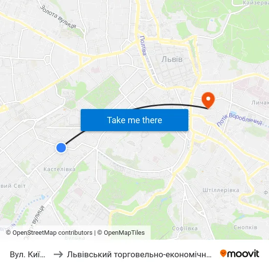 Вул. Київська to Львівський торговельно-економічний університет map