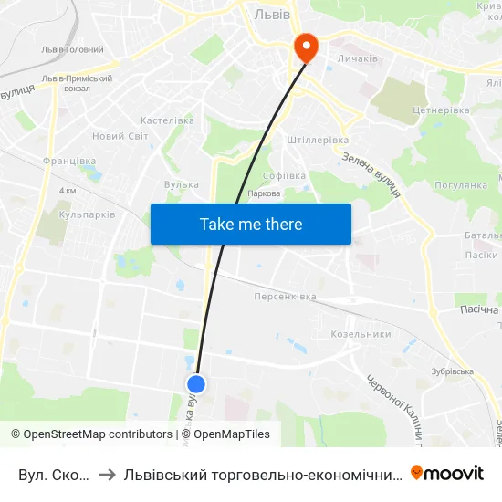 Вул. Скорини to Львівський торговельно-економічний університет map