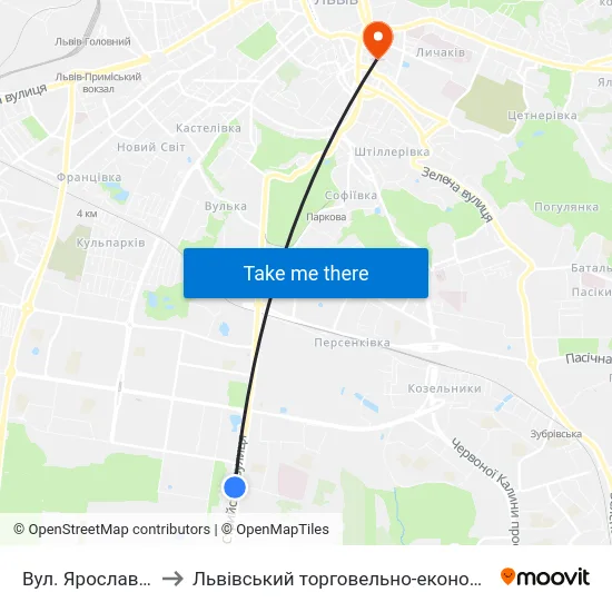 Вул. Ярослава Гашека to Львівський торговельно-економічний університет map
