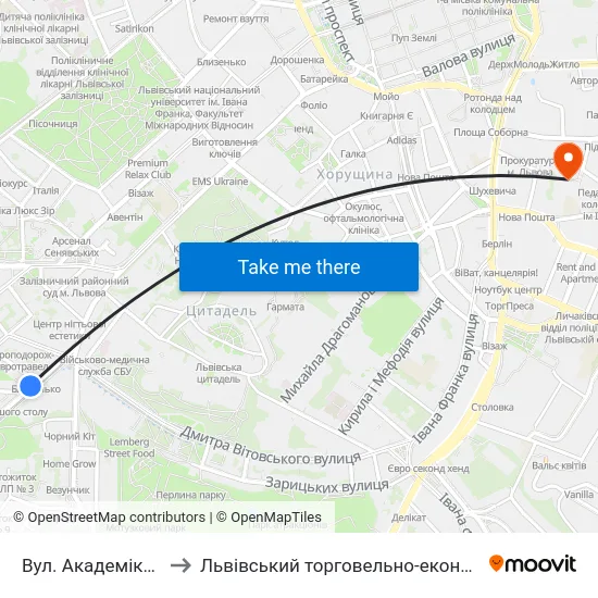 Вул. Академіка Сахарова to Львівський торговельно-економічний університет map