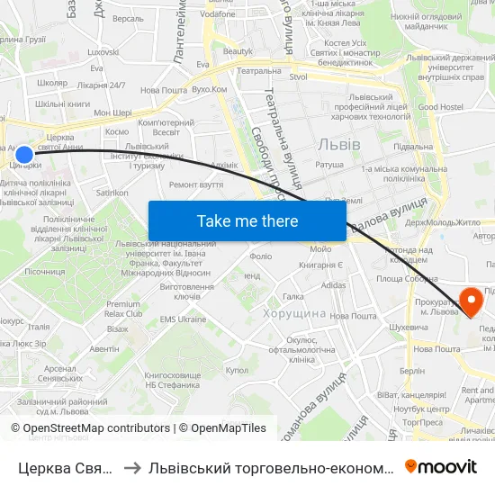 Церква Святої Анни to Львівський торговельно-економічний університет map