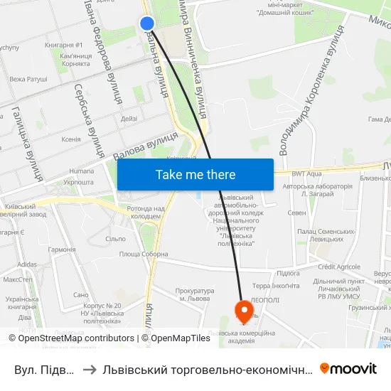 Вул. Підвальна to Львівський торговельно-економічний університет map