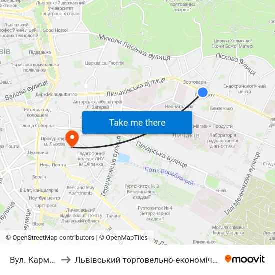 Вул. Кармалюка to Львівський торговельно-економічний університет map