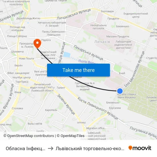 Обласна Інфекційна Лікарня to Львівський торговельно-економічний університет map