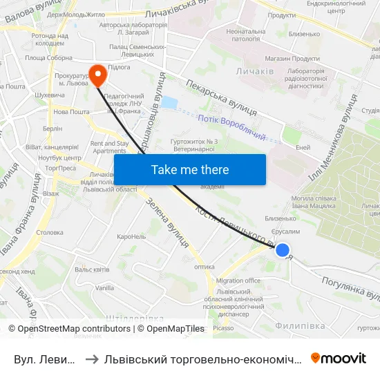 Вул. Левицького to Львівський торговельно-економічний університет map