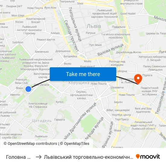 Головна Пошта to Львівський торговельно-економічний університет map