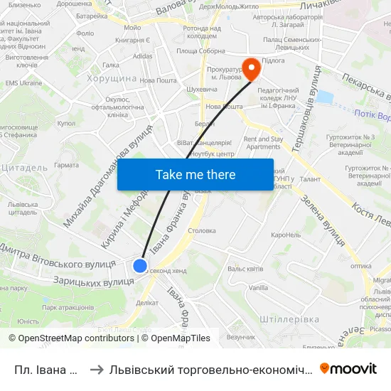 Пл. Івана Франка to Львівський торговельно-економічний університет map