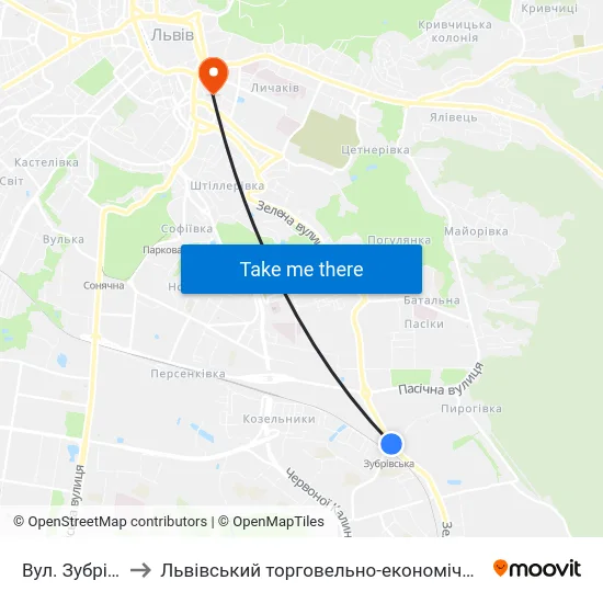 Вул. Зубрівська to Львівський торговельно-економічний університет map