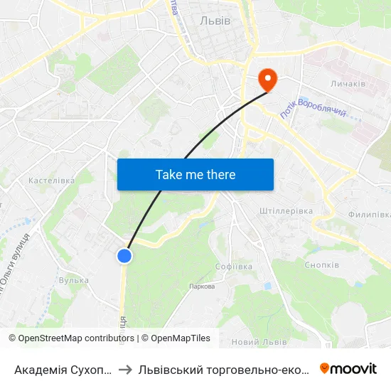 Академія Сухопутних Військ to Львівський торговельно-економічний університет map