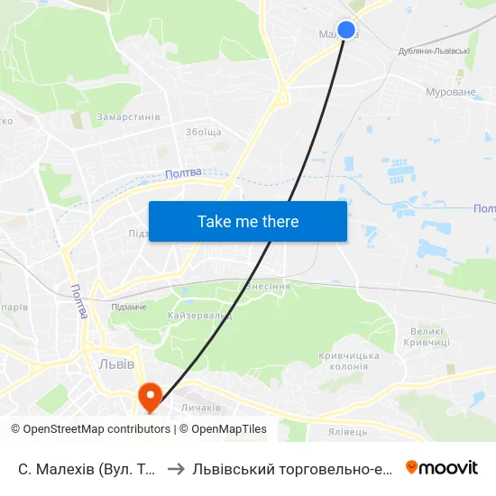 С. Малехів (Вул. Тараса Шевченка) to Львівський торговельно-економічний університет map