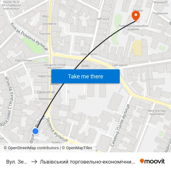 Вул. Зелена to Львівський торговельно-економічний університет map