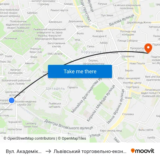 Вул. Академіка Сахарова to Львівський торговельно-економічний університет map