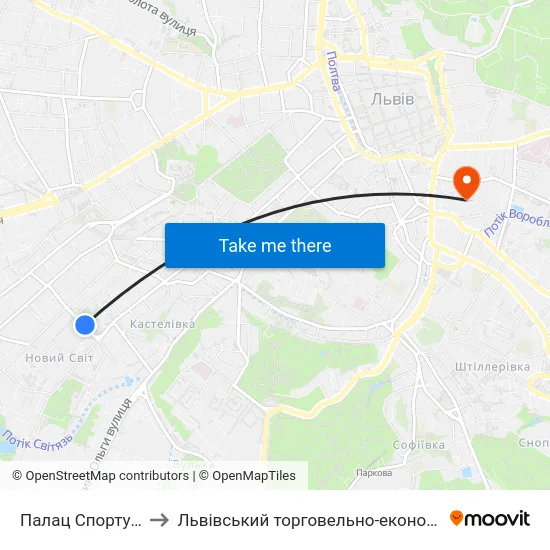 Палац Спорту "Україна" to Львівський торговельно-економічний університет map