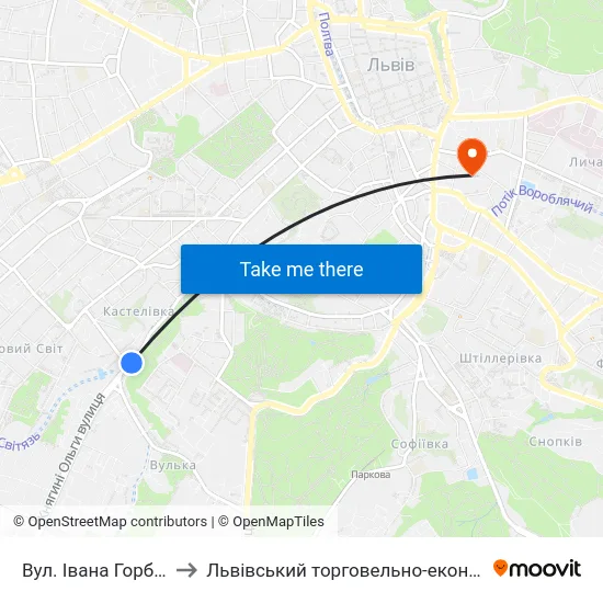 Вул. Івана Горбачевського to Львівський торговельно-економічний університет map