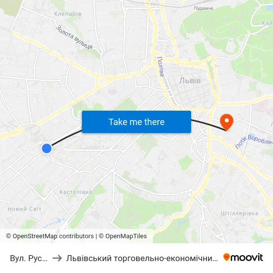 Вул. Русових to Львівський торговельно-економічний університет map