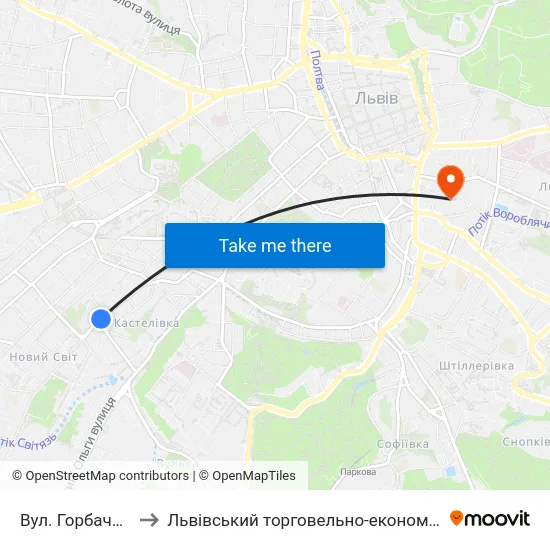 Вул. Горбачевського to Львівський торговельно-економічний університет map