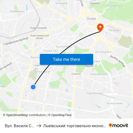 Вул. Василя Симоненка to Львівський торговельно-економічний університет map